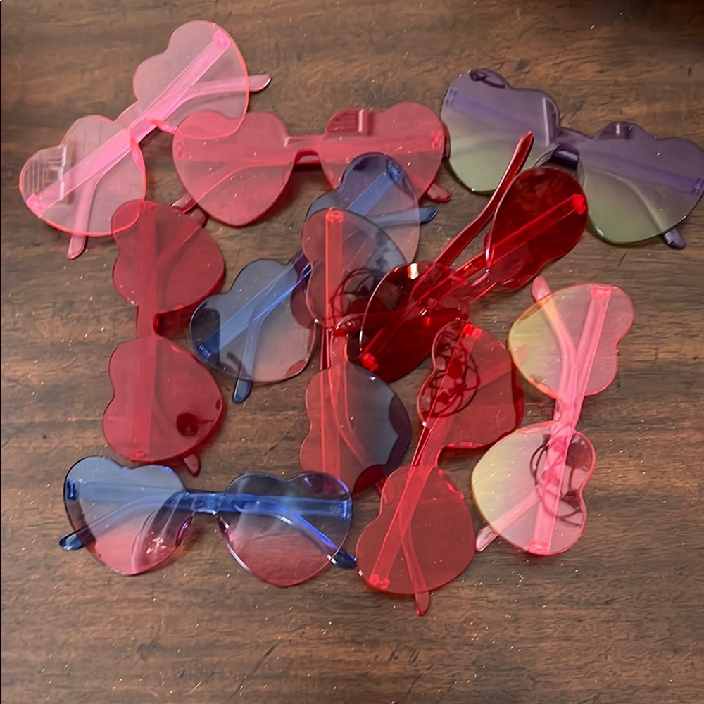 Heart-Shaped Sunglasses Set in Red, Pink, and Blue